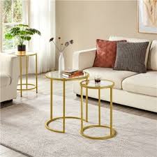 Round Side End Table Gold Nesting Table