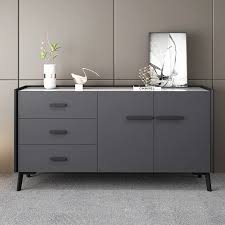 The three honeycombed patterned doors slide to reveal a spacious shelved area inside. 70 Gray Modern Sideboard Buffet With Stone Top 3 Drawers And 2 Doors In Large