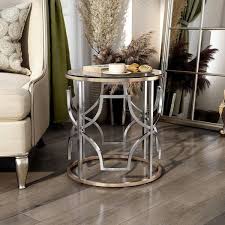 Chrome And Gold Round Glass End Table