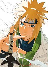 mirin (coene65), namikaze minato, naruto, naruto (series), face, commentary  request, highres, 1boy, blonde hair, blue eyes, closed mouth, forehead  protector, holding, holding weapon, looking at viewer, ninja, short hair,  spiked hair, straight