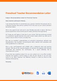 pre teacher recommendation letter