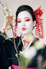 tree branches and beautiful geisha
