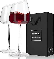 Modern Slanted Red Wine Glasses Set Of