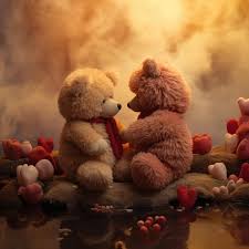 couple of teddy bears love each other
