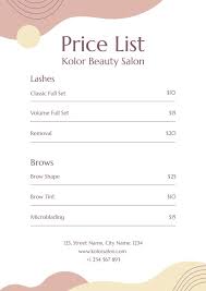 free beauty salon list templates