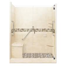 Buy products such as ove decors breeze, satin nickel shower kit with frosted glass panels, 35in. American Bath Factory Freedom Grand Desert Sand Tuscany Satin Nickel 40 Piece 60 In X 42 In X 80 In Alcove Shower Kit In The Shower Stalls Enclosures Department At Lowes Com