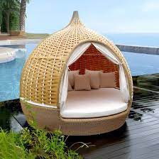 Outdoor Round Pe Rattan Wicker Daybed