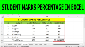 calculate percene of students marks