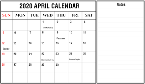 Download April 2020 Calendar Printable Templates Pdf Excel