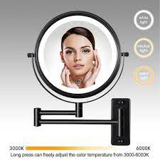 eakyhom 8 in x 8 in lighted magnifying bathroom wall mount makeup mirror in matte black