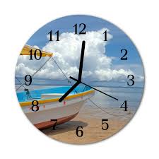 Glass Wall Clock Boat Boat Blue Tulup