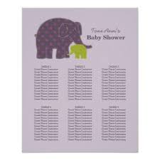 Baby Shower Seating Chart Purple Green Elephants Poster On