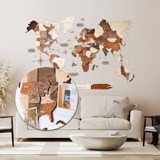 Wood World Map Wooden Wall Decor Home