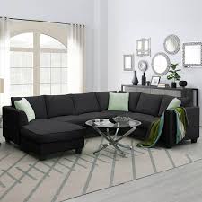 Harper Bright Designs Sofa 112 In Flared Arm 1 Piece Fabric L Shaped Sectional Sofa In Black With Ottoman