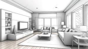 living room interior sketch design