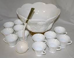 Vintage Milk Glass Punch Bowl Set G