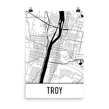 Troy Map Troy Art Troy Print Troy Ny