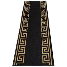 greek key black and gold 31 in width x your choice length custom size roll runner rug stair runner black gold