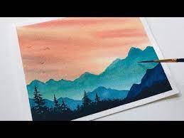 Watercolor Painting Landscape Mountains