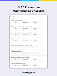 hvac preventive maintenance checklists