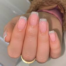 nails short silver glitter glossy glue
