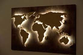 Wood World Map Wall Art Flat Earth Led