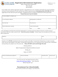 Idaho insurance agency of boise specializes in providing the most affordable health care, business, auto insurance choices and more for clients in idaho. Form Itd3122 Download Fillable Pdf Or Fill Online Registration Reinstatement Application Idaho Templateroller