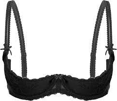 ACSUSS Womens Sheer Lace Lingerie 1/4 Cups Bare Exposed Breast Underwire  Push Up Bra Tops 3# Black Small at Amazon Women's Clothing store