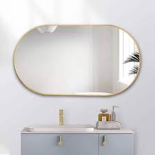 Aoibox 36 In W X 18 In H Oval Steel Framed Wall Mounted Bathroom Vanity Mirror In Gold