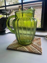 Vintage Olive Green Glass Water Pitcher