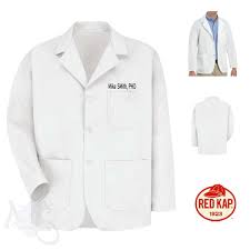 uni short embroidered white lab coat