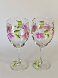 Painted Wine Glasses Pink Flowers 21st