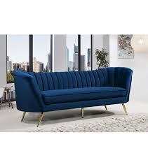 royal blue velvet channel tufted sofa