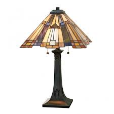 Tiffany Table Lamp With Bronze Base And