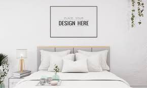 wall art or picture frame in bedroom mockup