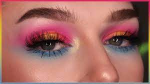 pink yellow and blue eye makeup