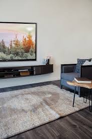 Gray Floating Tv Stand Curved Wall
