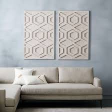 Graphic Wood Wall Art Whitewashed Hexagon Set Of 2 At West Elm Canada