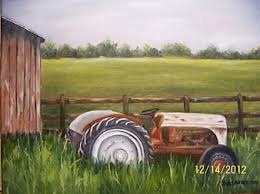 old ford tractor in a painting tractor