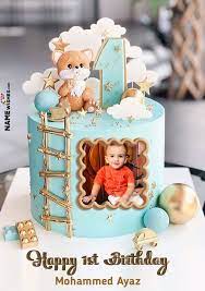 1st Happy Birthday Cake With Name And Photo Edit gambar png