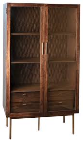 Tall Dark Wood Cabinet With Glass Doors