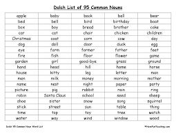 dolch word list of common nouns have