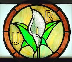 round stained glass church window calla
