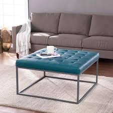 Blue Square Faux Leather Coffee Table