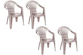 4 X Taupe Plastic Garden Chairs Low
