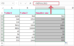 smaller of two values in excel
