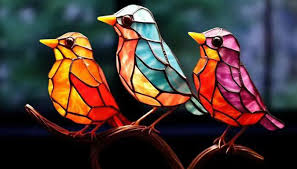 Stained Glass Bird On Branch Statue 8
