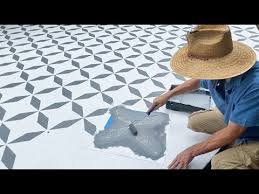 how to stencil tiles on cement outdoor