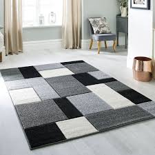 geometric rug black white grey woven
