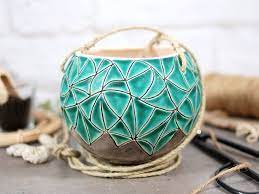 Turquoise Ceramic Hanging Planter With